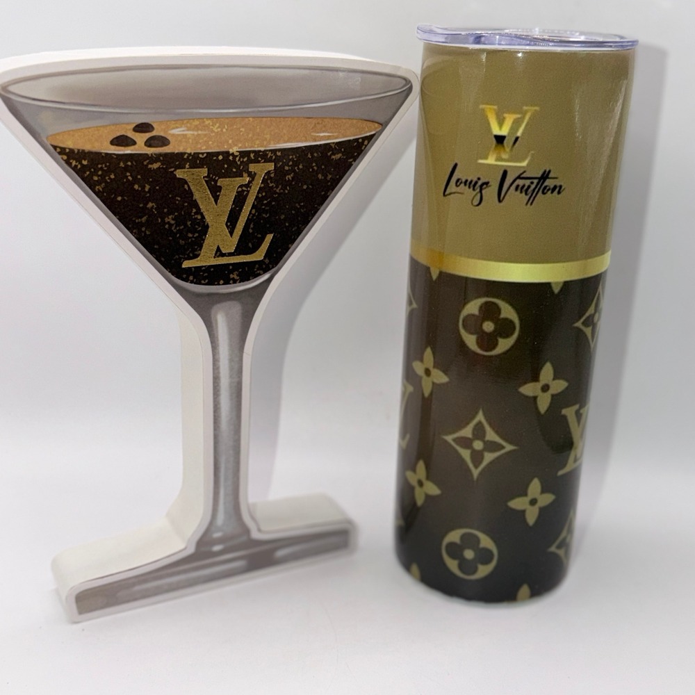 Louis Vuitton Espresso Martini Wood Sign & Monogram Tumbler Glam Bar Decor